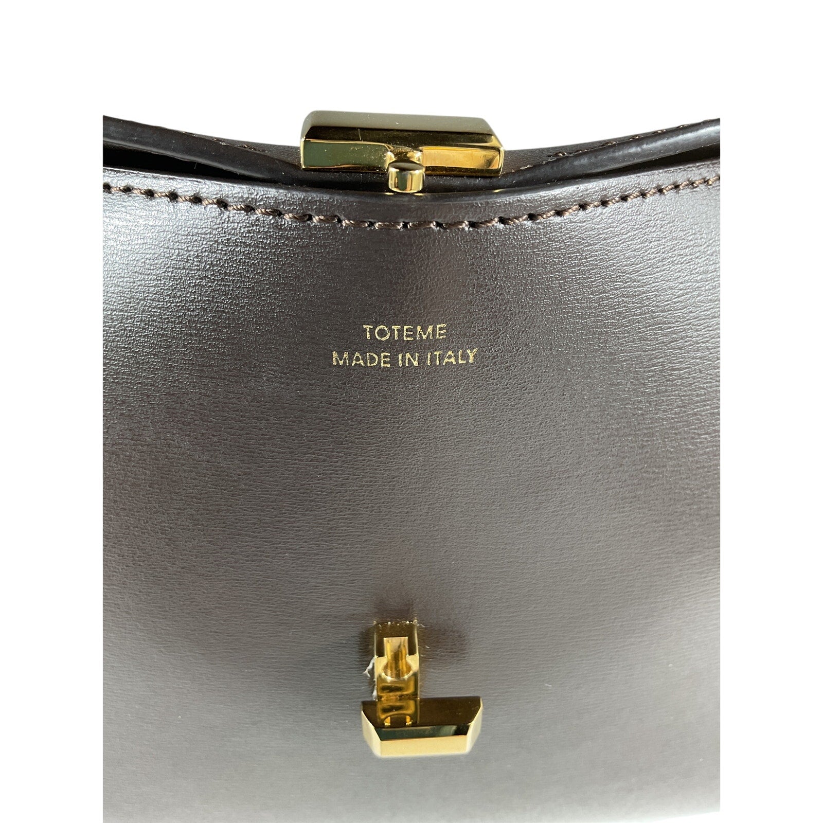 Toteme 'T-Lock' Brown Leather Textured-Leather Clutch OS