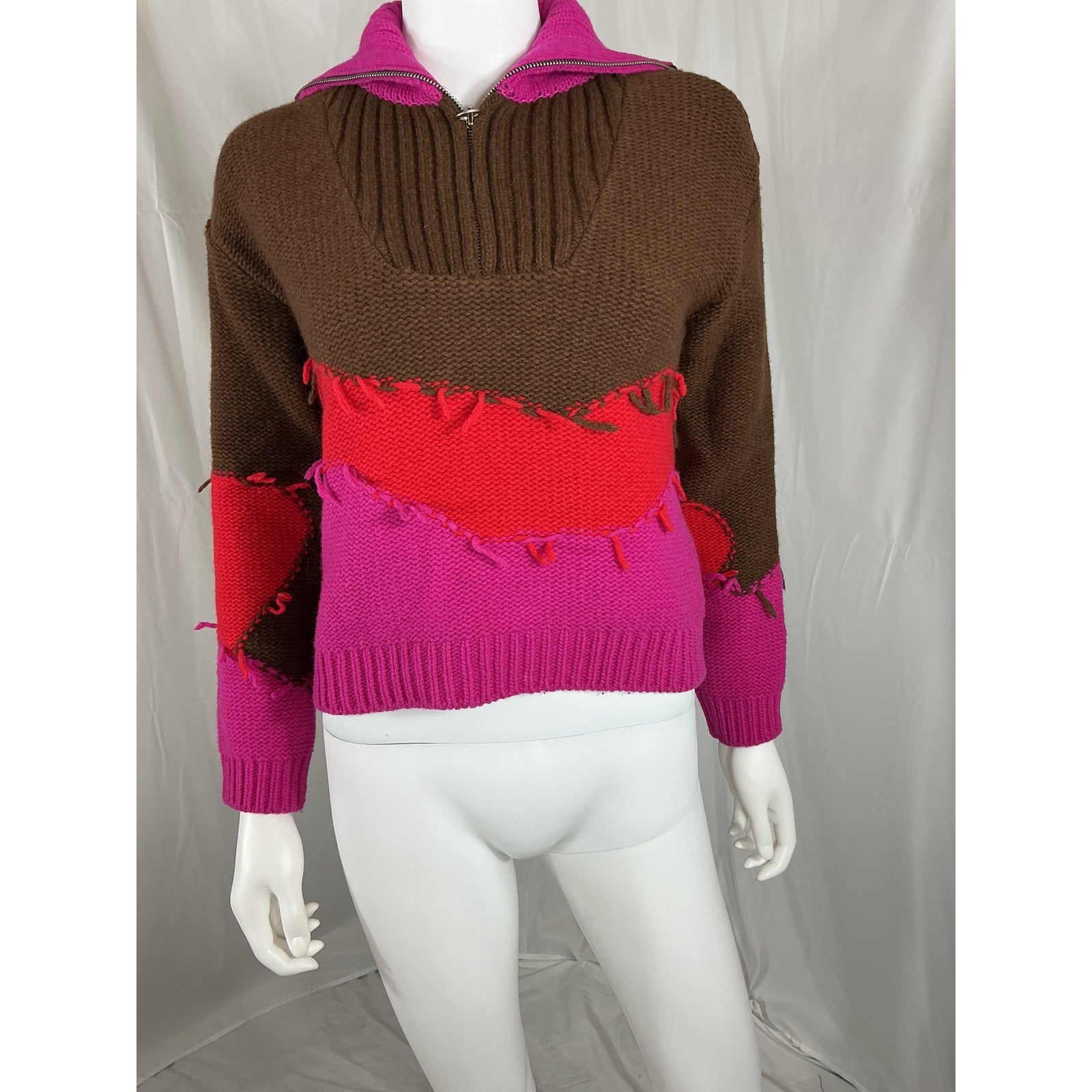 Andersson Bell Mountain Brown Wool Striped Wool-Blend Half-Zip Sweater Size XS
