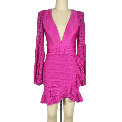 Patbo Chic Magenta Crochet Plunge Mini Dress Size XS