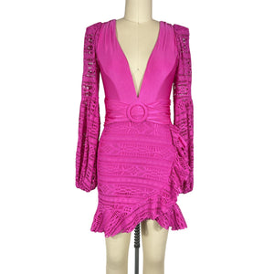 Patbo Chic Magenta Crochet Plunge Mini Dress Size XS