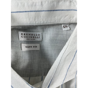 Brunello Cucinelli Linen Periwinkle Chalk Stripe Easy Fit Shirt Size XXL