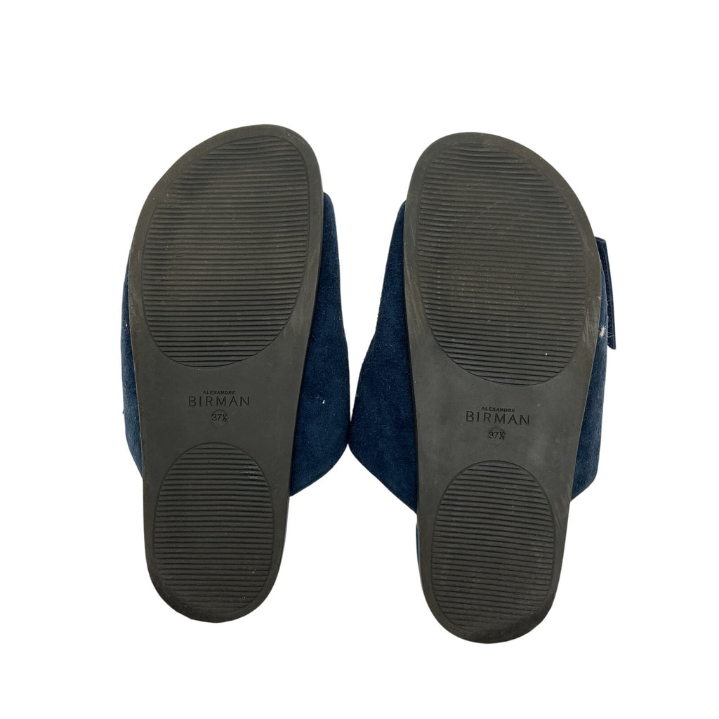 Alexandre Birman 'Clarita' Blue Bow-Embellished Shearling-Lined Suede Slides Size 7.5