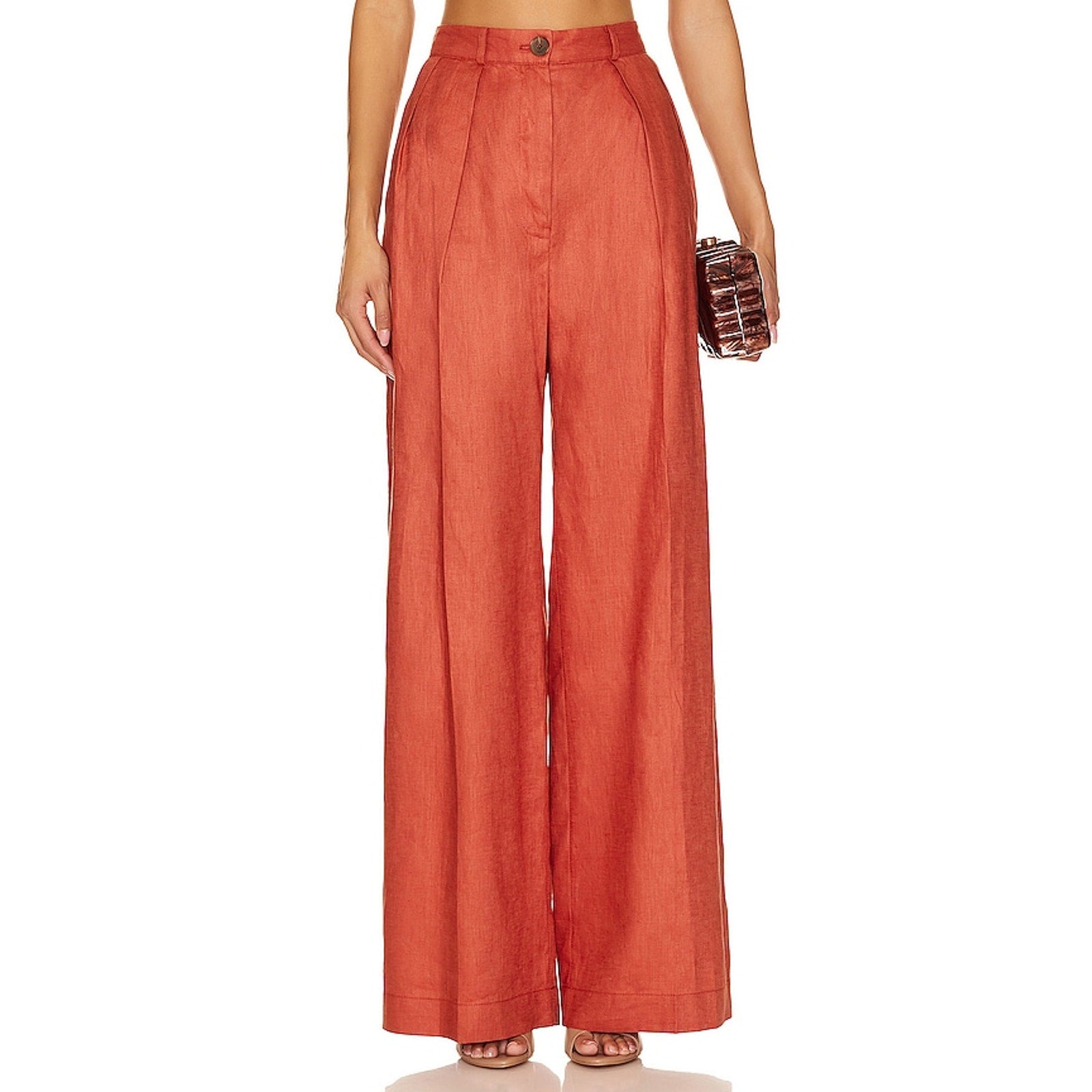 Matthew Bruch 'Pleated' Brown Linen Trouser Size  XS