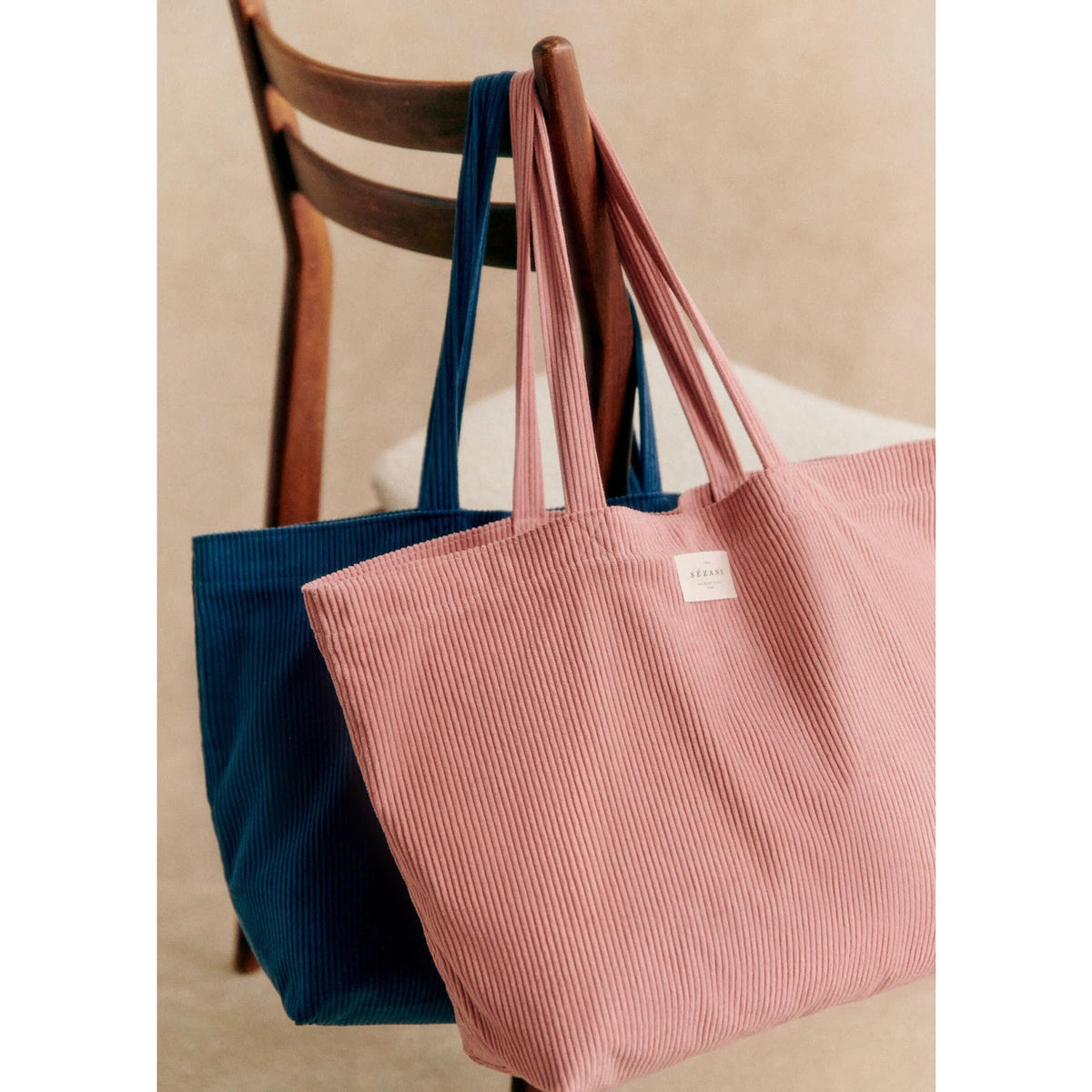 Sézane 'Velvet' Blue Polyester Tote Bag