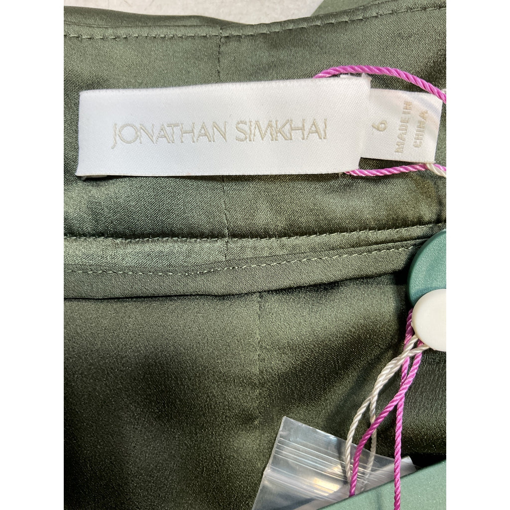 Jonathan Simkhai 'Arlet' Green Silk Pleated Wide-Leg Pant Size 6
