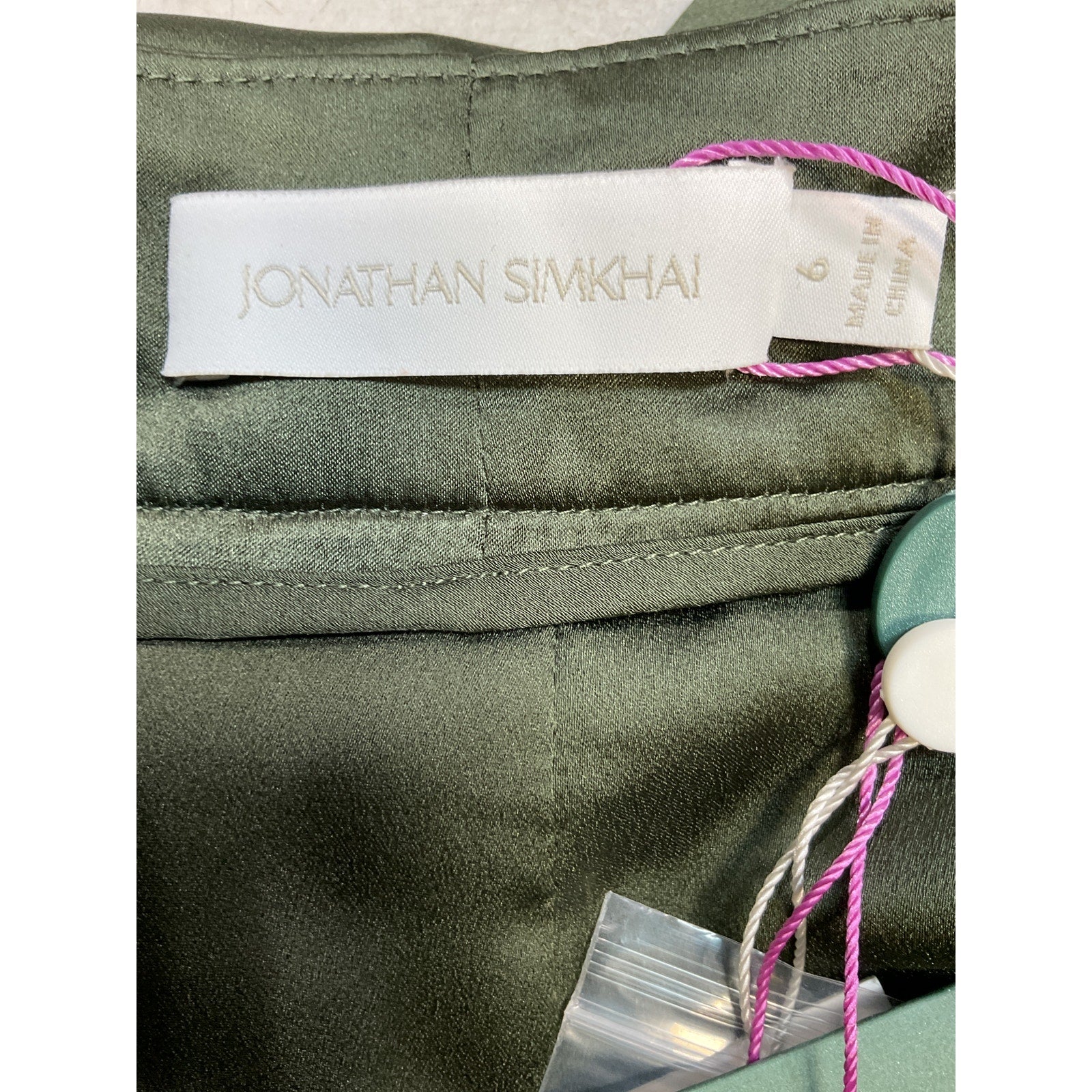 Jonathan Simkhai 'Arlet' Green Silk Pleated Wide-Leg Pant Size 6