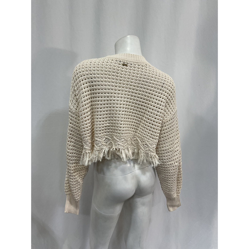 Toccin 'Rachel' White Cotton Fringe Cotton Cardigan Size XS