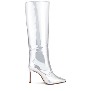 Schutz 'Mary Up' Silver Leather Stiletto Boot Size 7