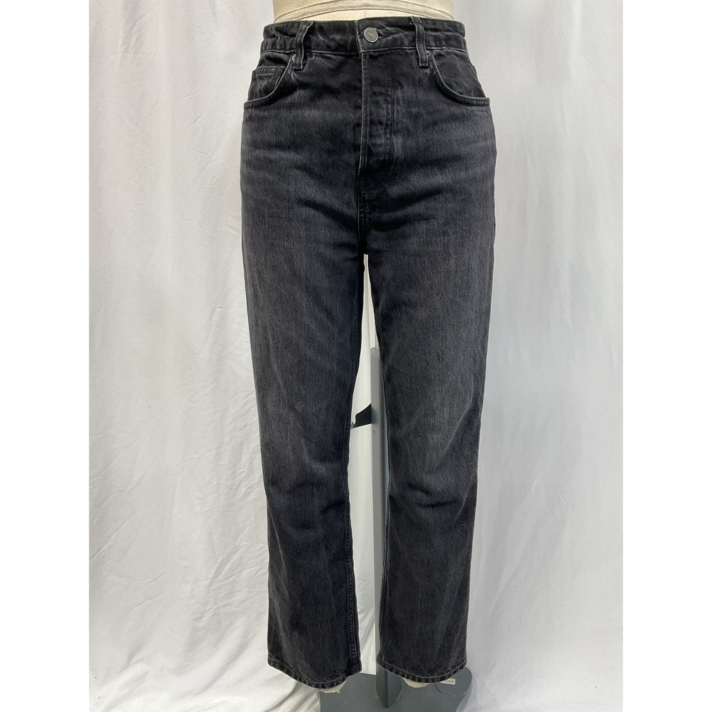 Reformation 'Cynthia Patch' Black High Rise Straight Denim Jeans Size 27