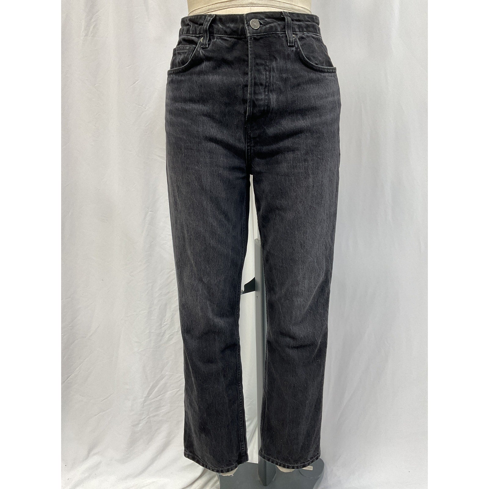 Reformation 'Cynthia Patch' Black High Rise Straight Denim Jeans Size 27