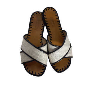 Schutz Woven Palha And Black Alita Slide Sandals Size 6B