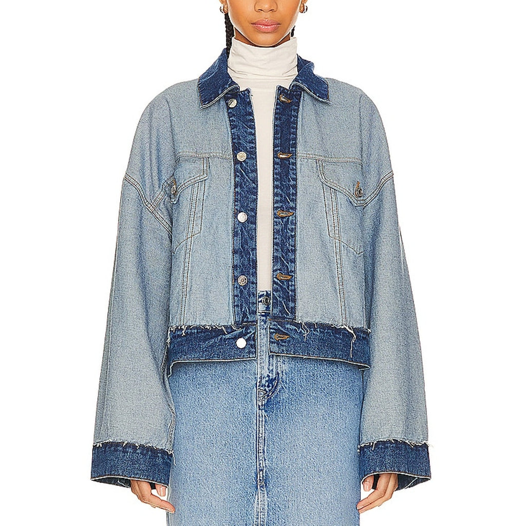 Grlfrnd 'Christi' Blue Cotton Oversized Reversible Denim Jacket Size XS