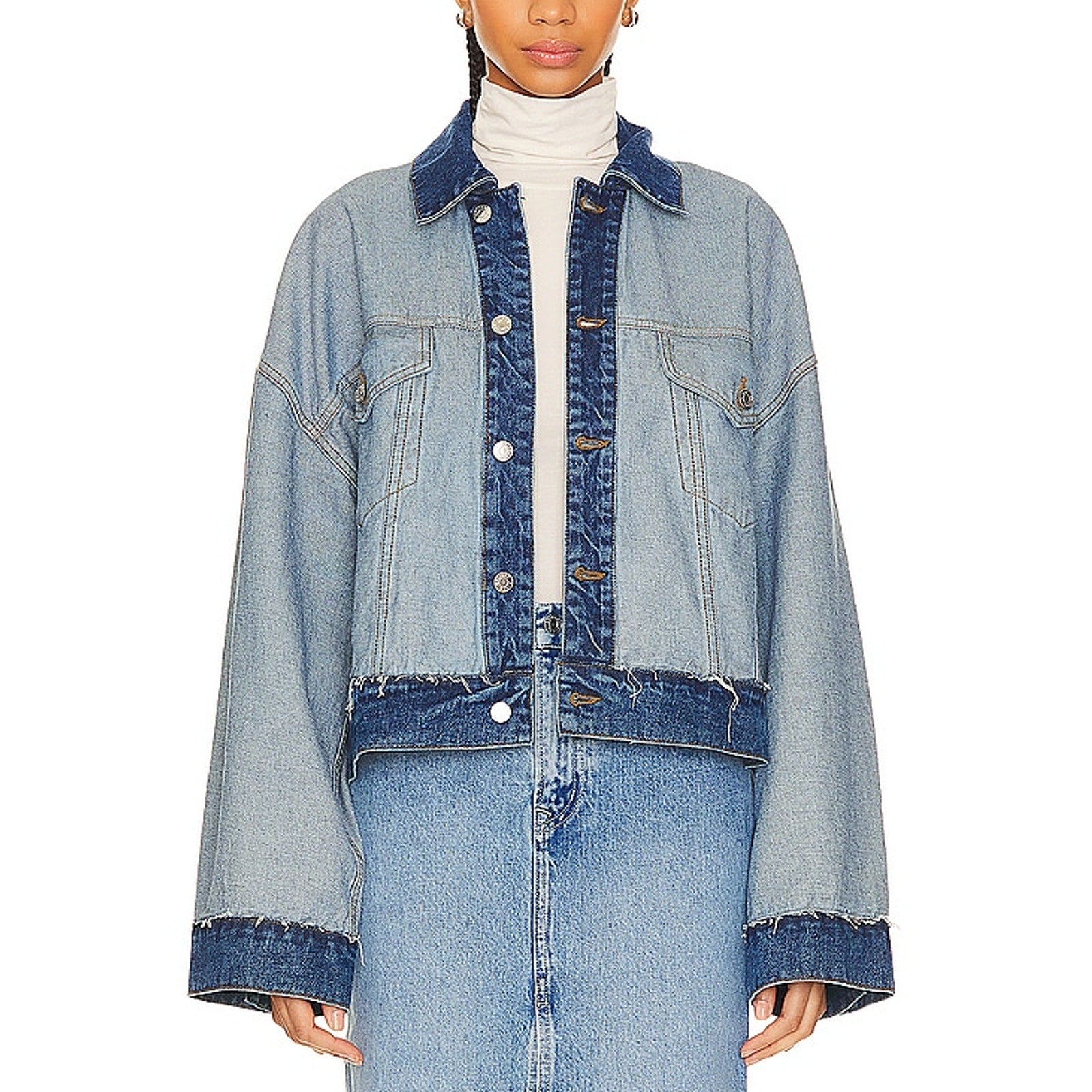 Grlfrnd 'Christi' Blue Cotton Oversized Reversible Denim Jacket Size XS