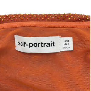 Self-Portrait Embellished Orange Off-Shoulder Midi Dress Size UK 8 / US 4