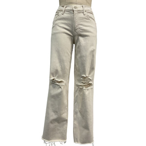 Mother Distressed Cream Down Low Spinner Heel Denim Jeans Size 26