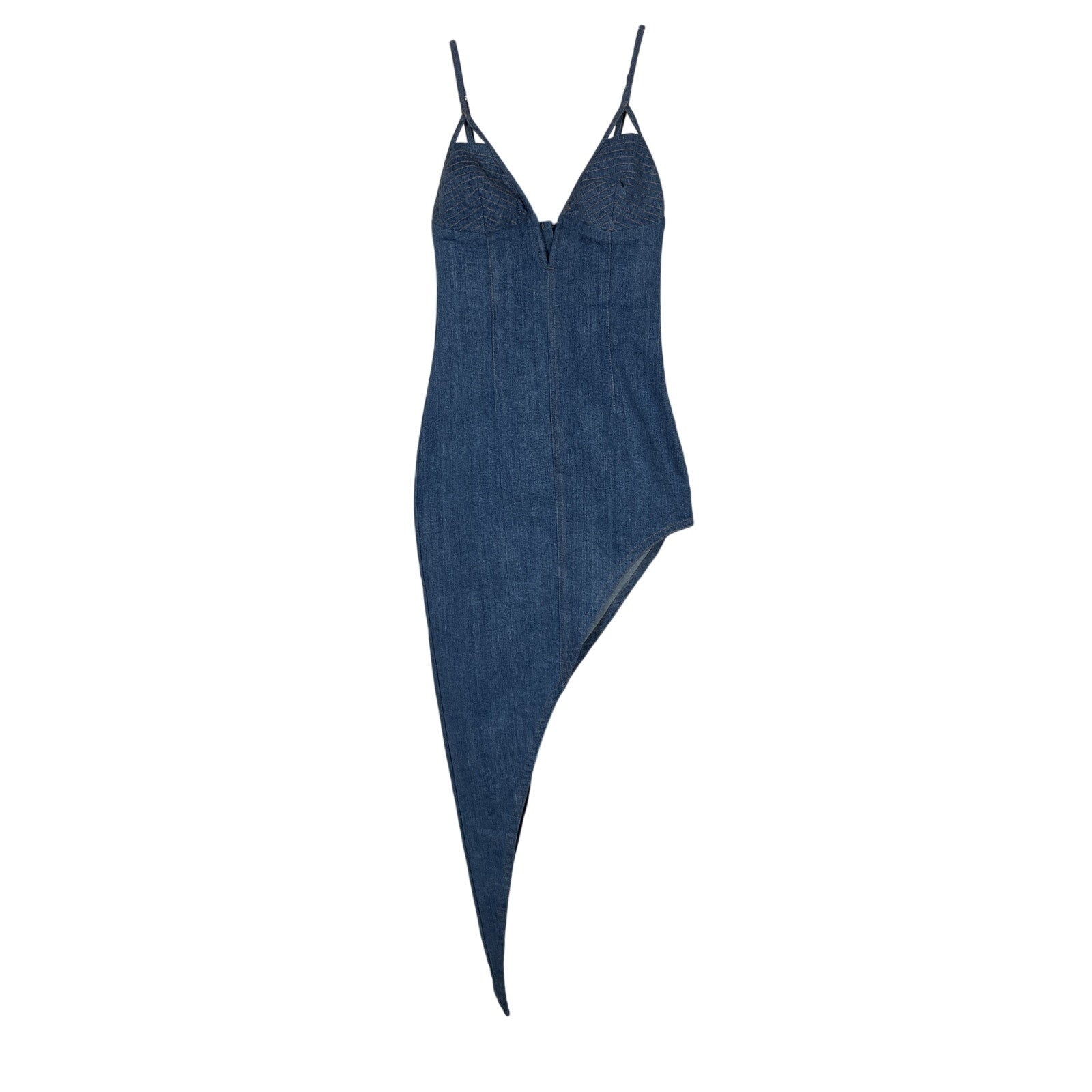 Fleur Du Mal 'Asymmetrical' Blue Cotton Denim High Leg Dress Size 0