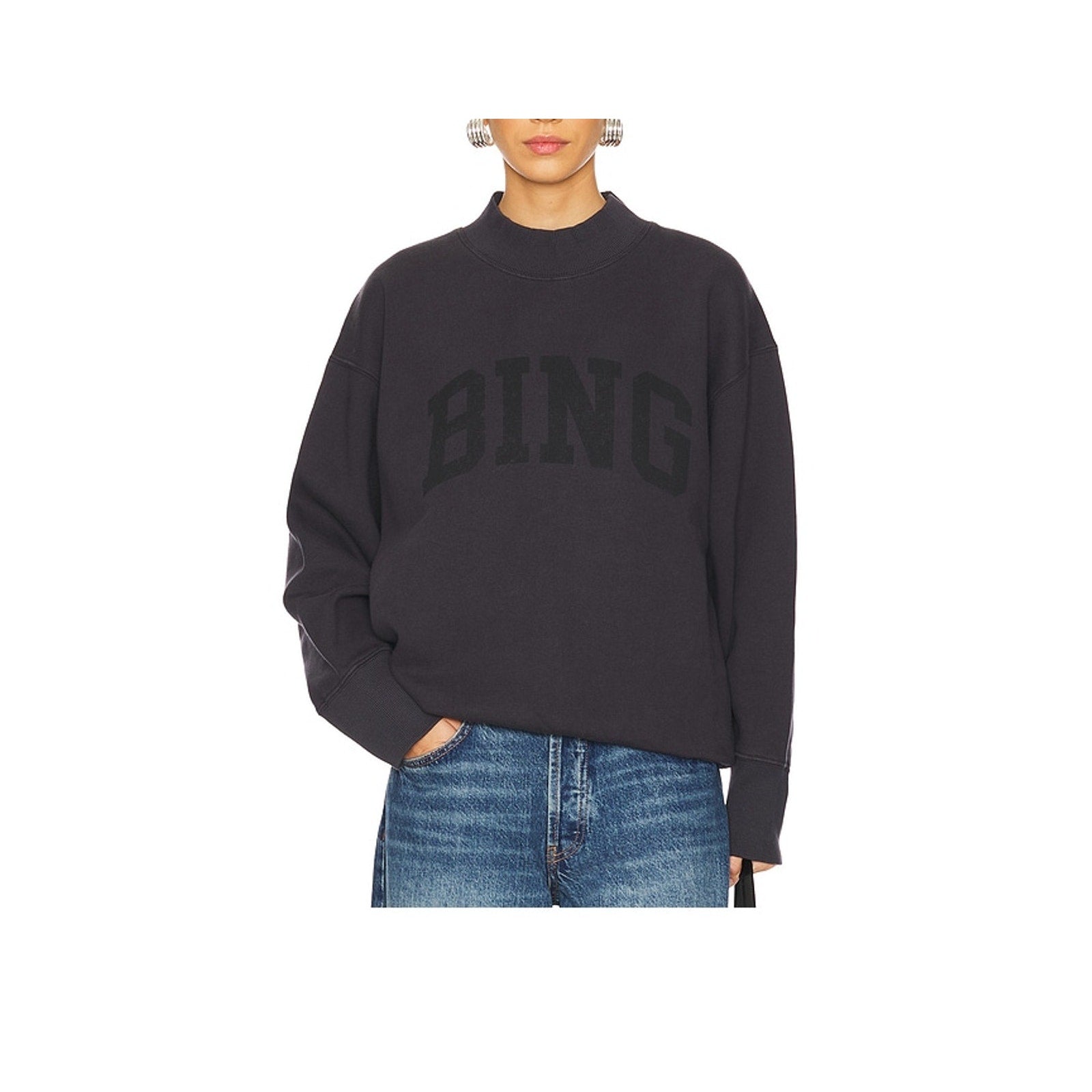 Anine Bing 'Bradie' Black Cotton Drop Shoulder Logo Sweatshirt Bing Size XS
