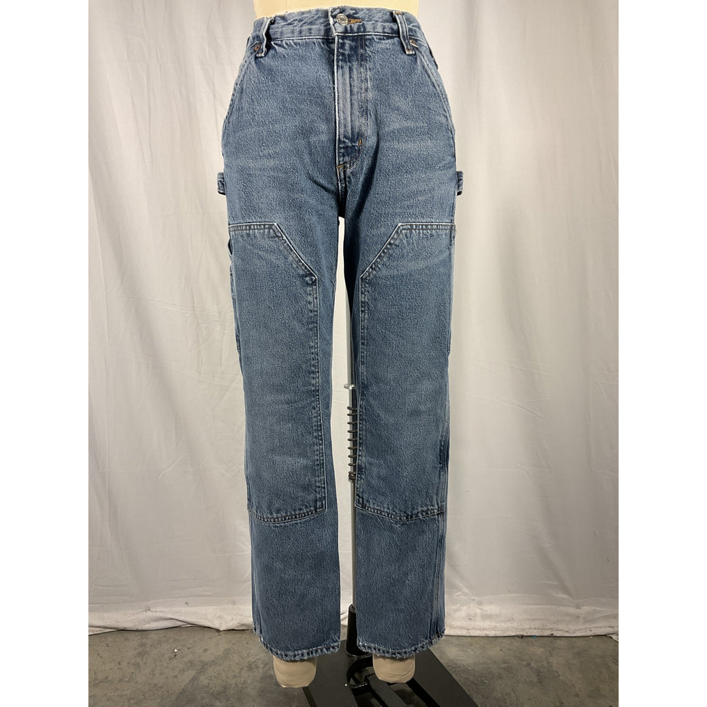 Agolde + Net 'Sustain' Blue Rami Carpenter Mid-Rise Straight-Leg Organic Denim Jeans Size 27
