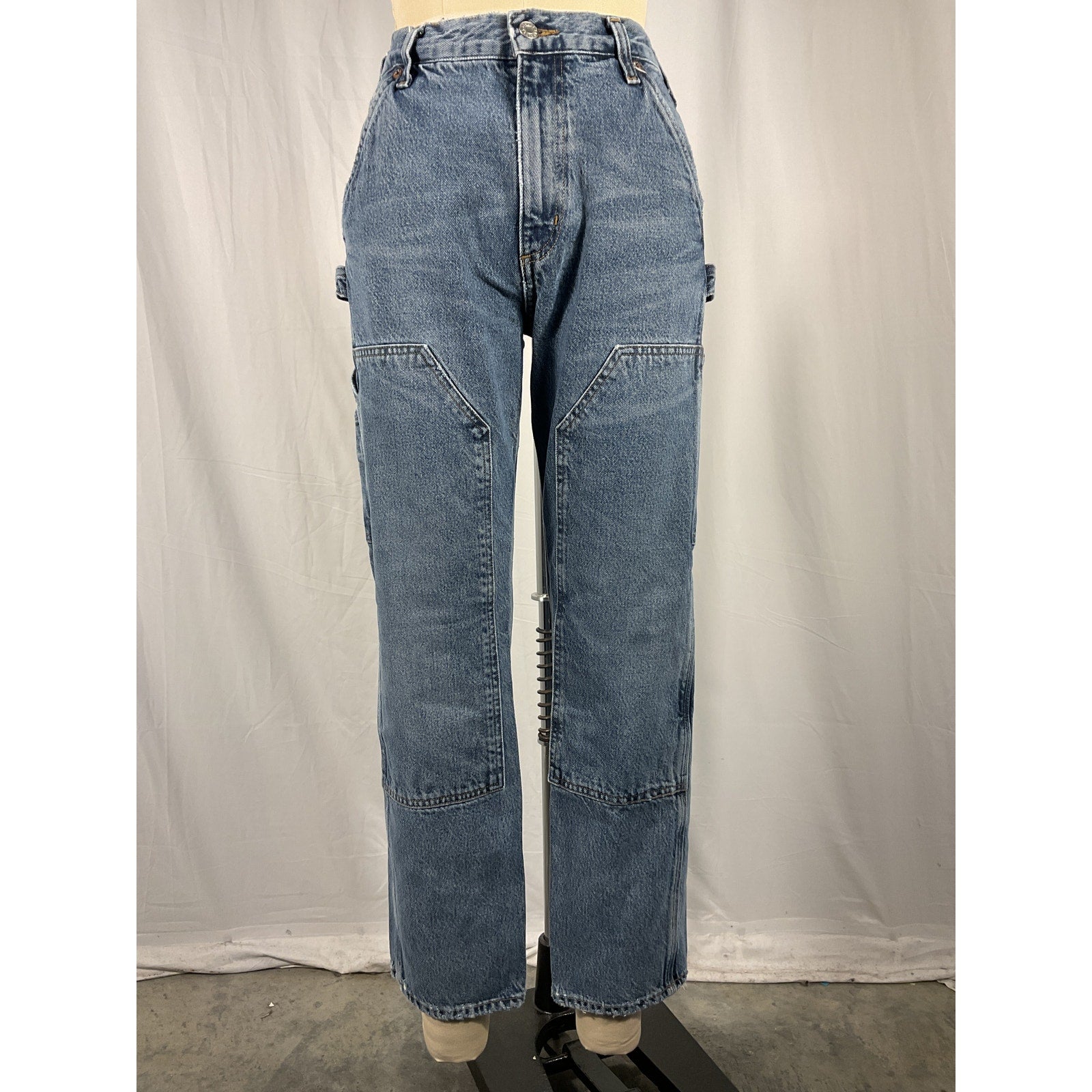 Agolde + Net 'Sustain' Blue Rami Carpenter Mid-Rise Straight-Leg Organic Denim Jeans Size 27