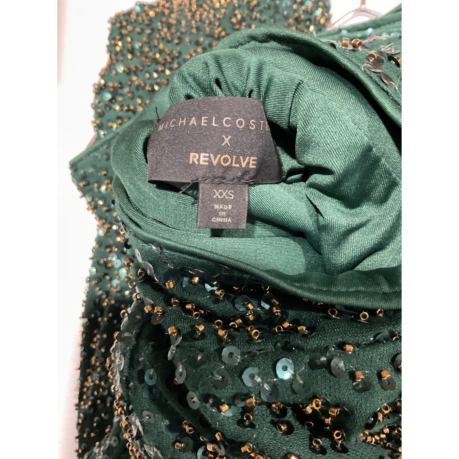 Michael Costello x Revolve 'Mr. Gibson' Green Bead Embellished Mini Dress Size XXS