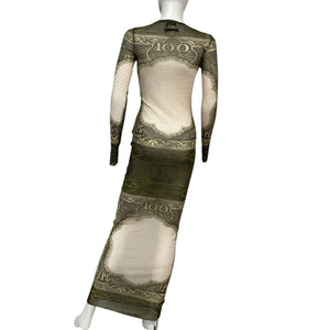Jean Paul Gaultier Sheer Green Cartouche Maxi Dress Size S