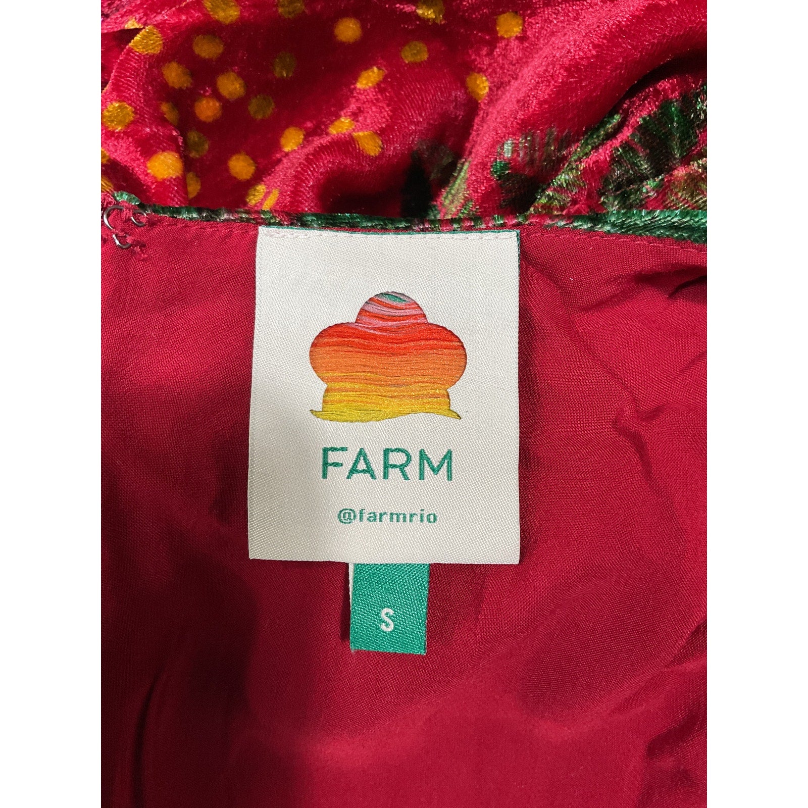 Farm Rio 'Shiny' Red Flowers Long Sleeve V Neck Mini Dress Size S