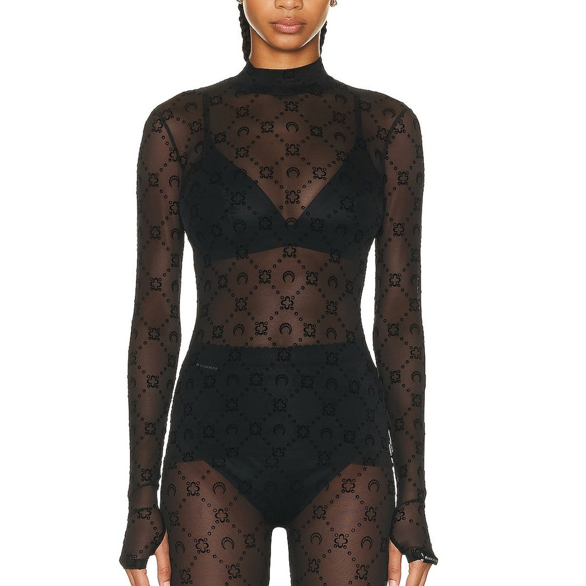 Marine Serre Flocked Black Moonogram Mesh Top Size S