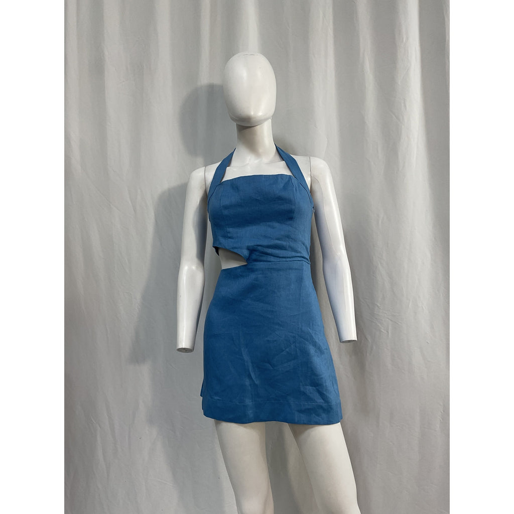 Reformation 'Valli' Blue Linen Mini Dress Size 4 - NWT