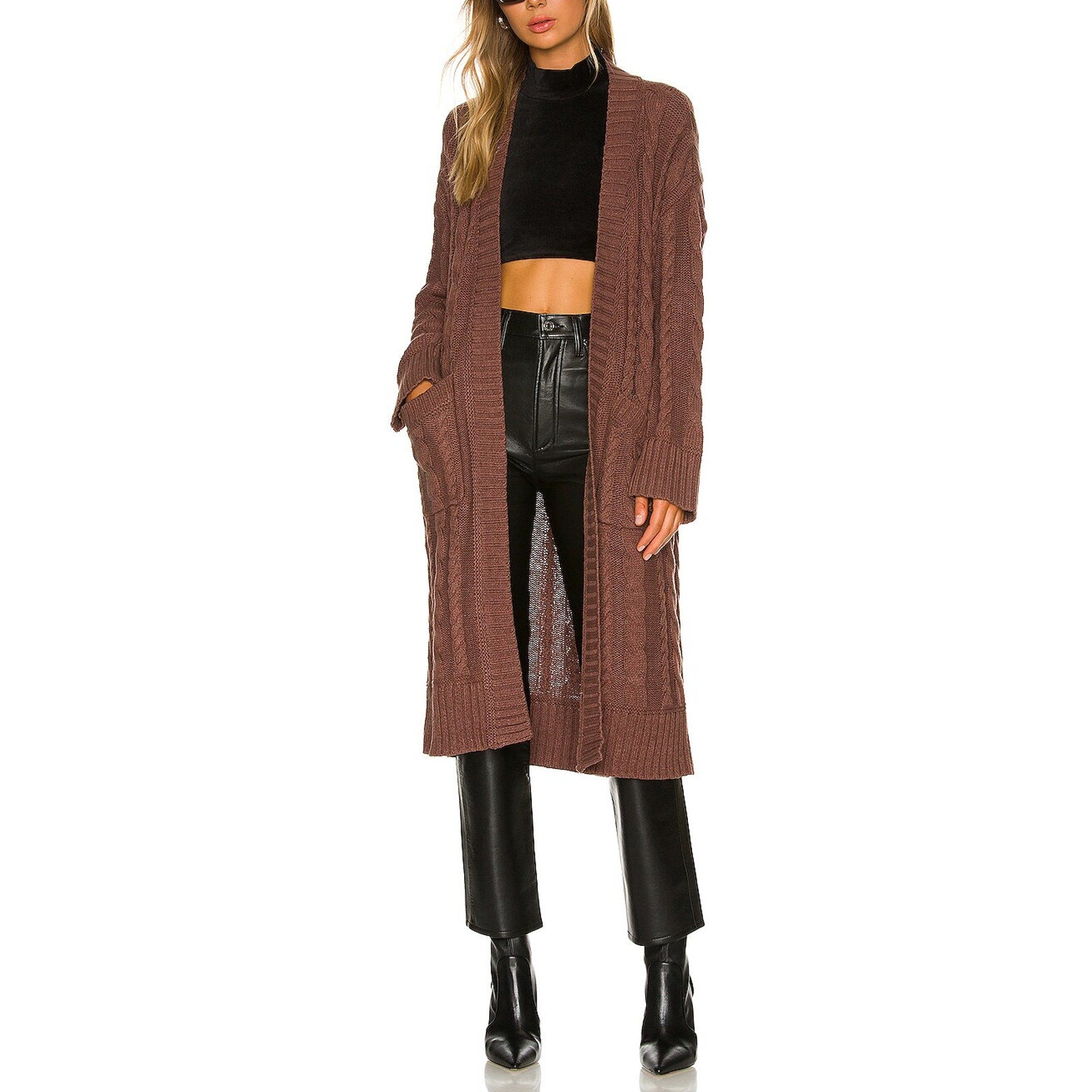 House Of Harlow 1960 x Revolve 'Virgo' Brown Cotton Cableknit Cardigan Size XS