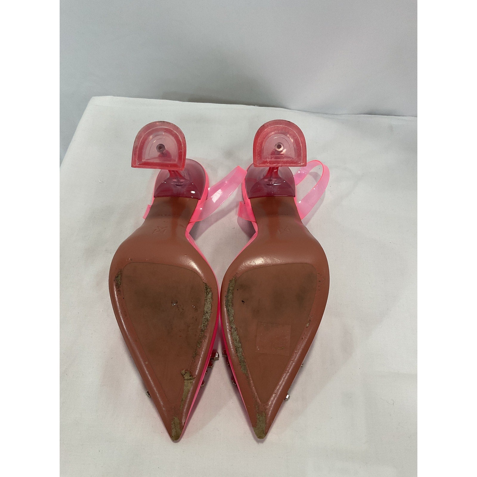 Amina Muaddi 'Begum' Pink Crystal Embellished Slingback Glass Stiletto Heel Size 40