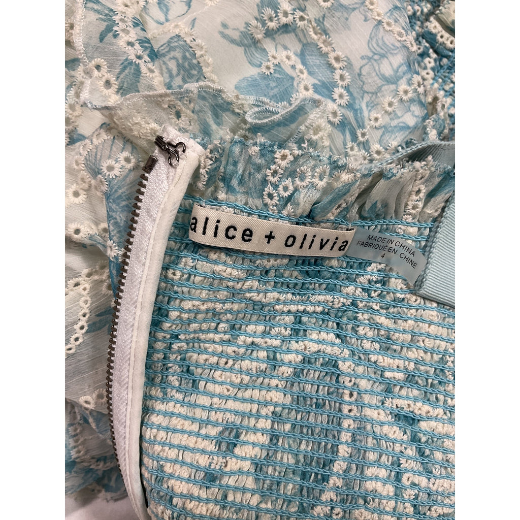 Alice + Olivia 'Jocelyn' Blue Smocked Mini Dress Size 4