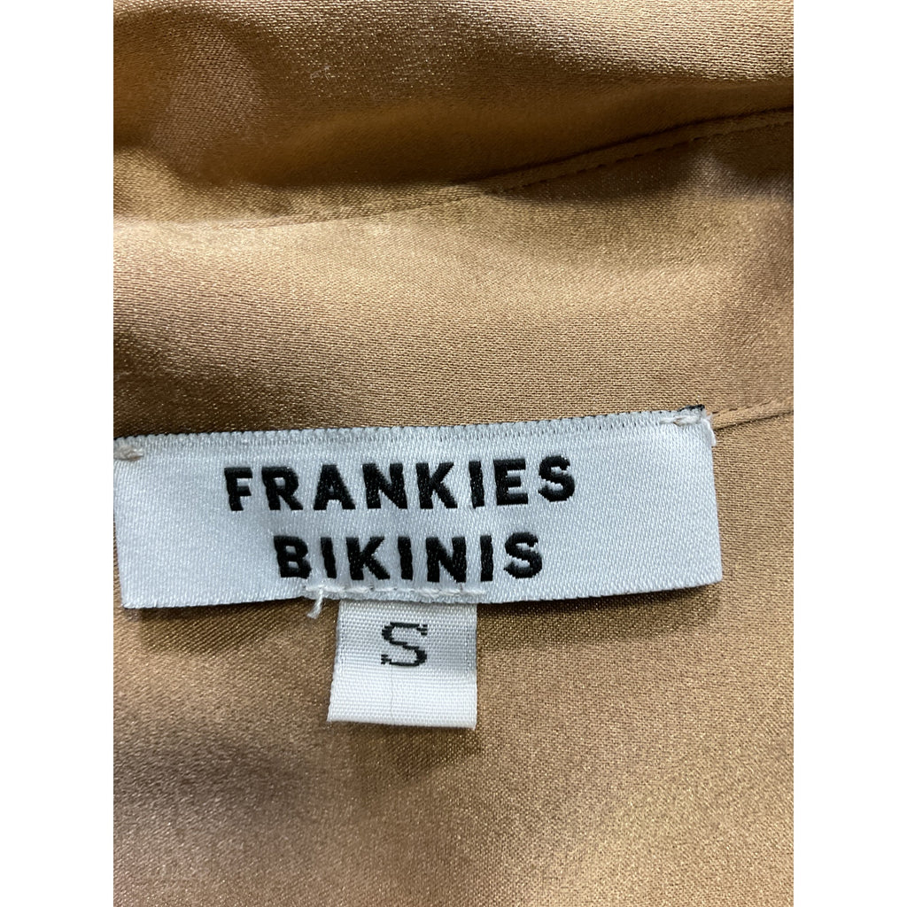 Frankies Bikinis 'Fifi' Beige Short Sleeve Silk Shirt Size S