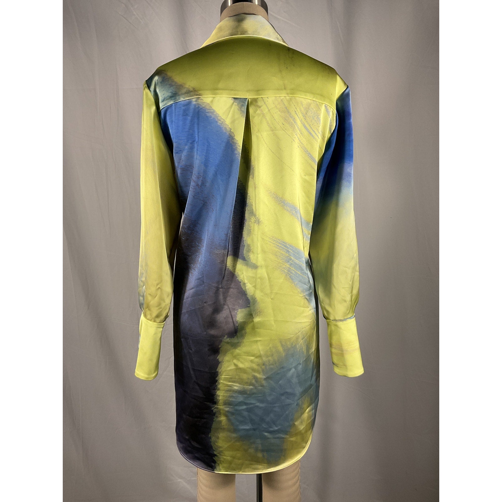 Simkhai 'Roma' Blue Print Draped Front Long Sleeve Mini Dress Size 0