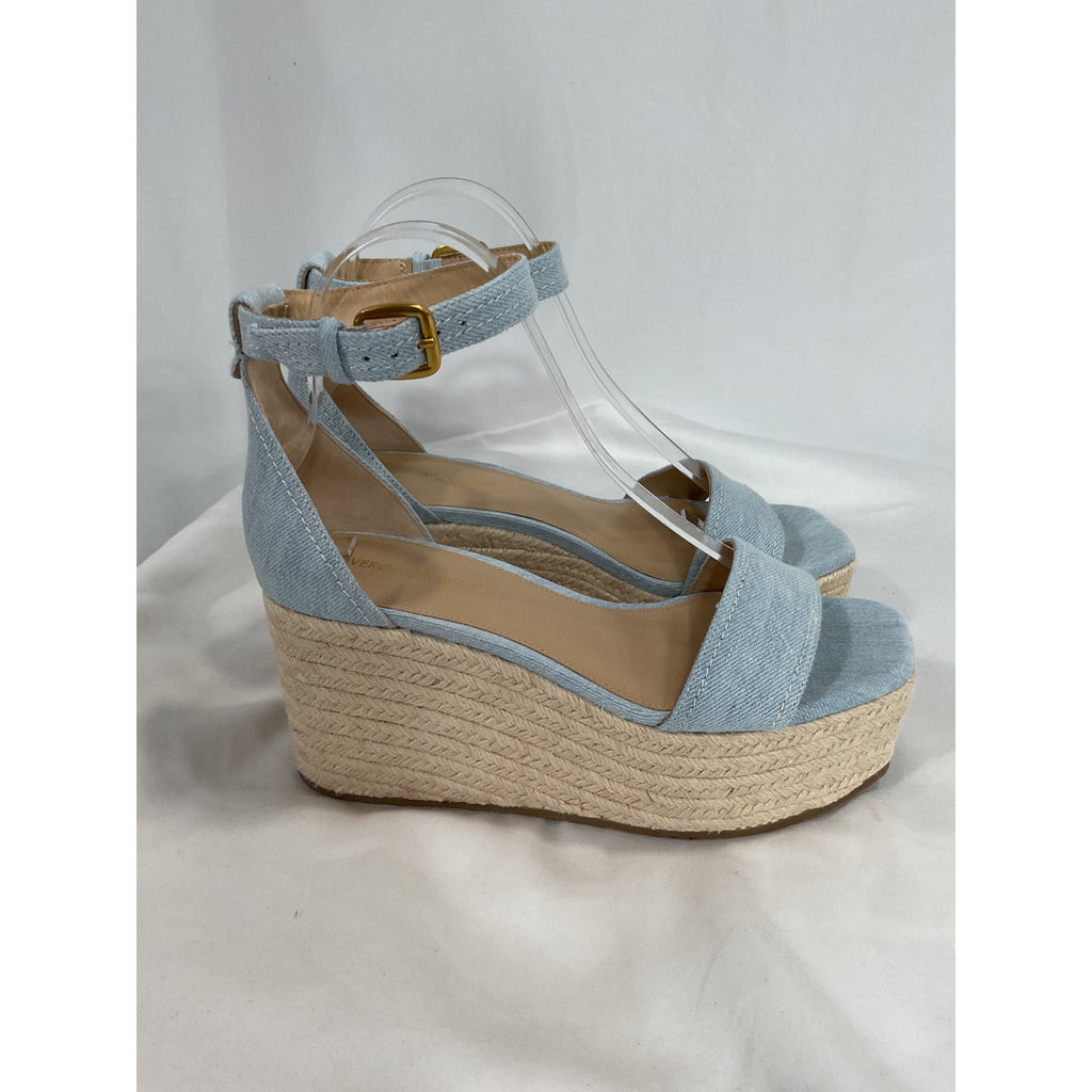 Veronica Beard 'Gianna' Blue Square Toe Jute Wrapped Wedge Shoe Size 7