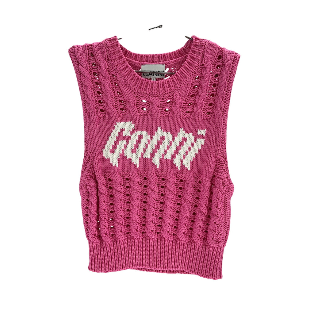 Ganni 'Rope' Pink Viscose Cropped Vest Size XS