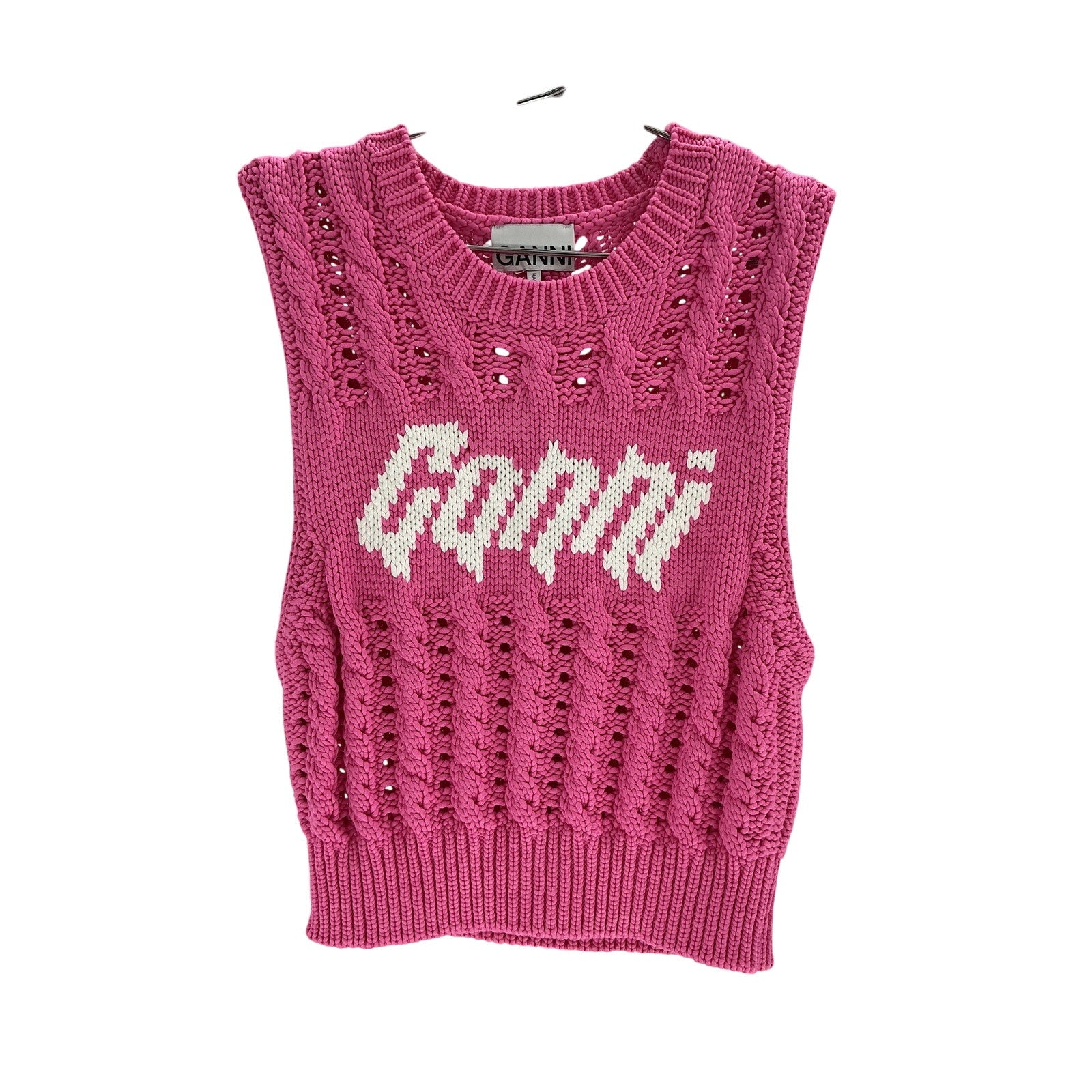 Ganni 'Rope' Pink Viscose Cropped Vest Size XS