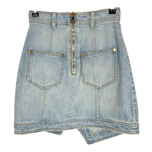 Balmain Asymmetric Bleu Clair Denim Mini Skirt Size FR 34 / US 2 NWT