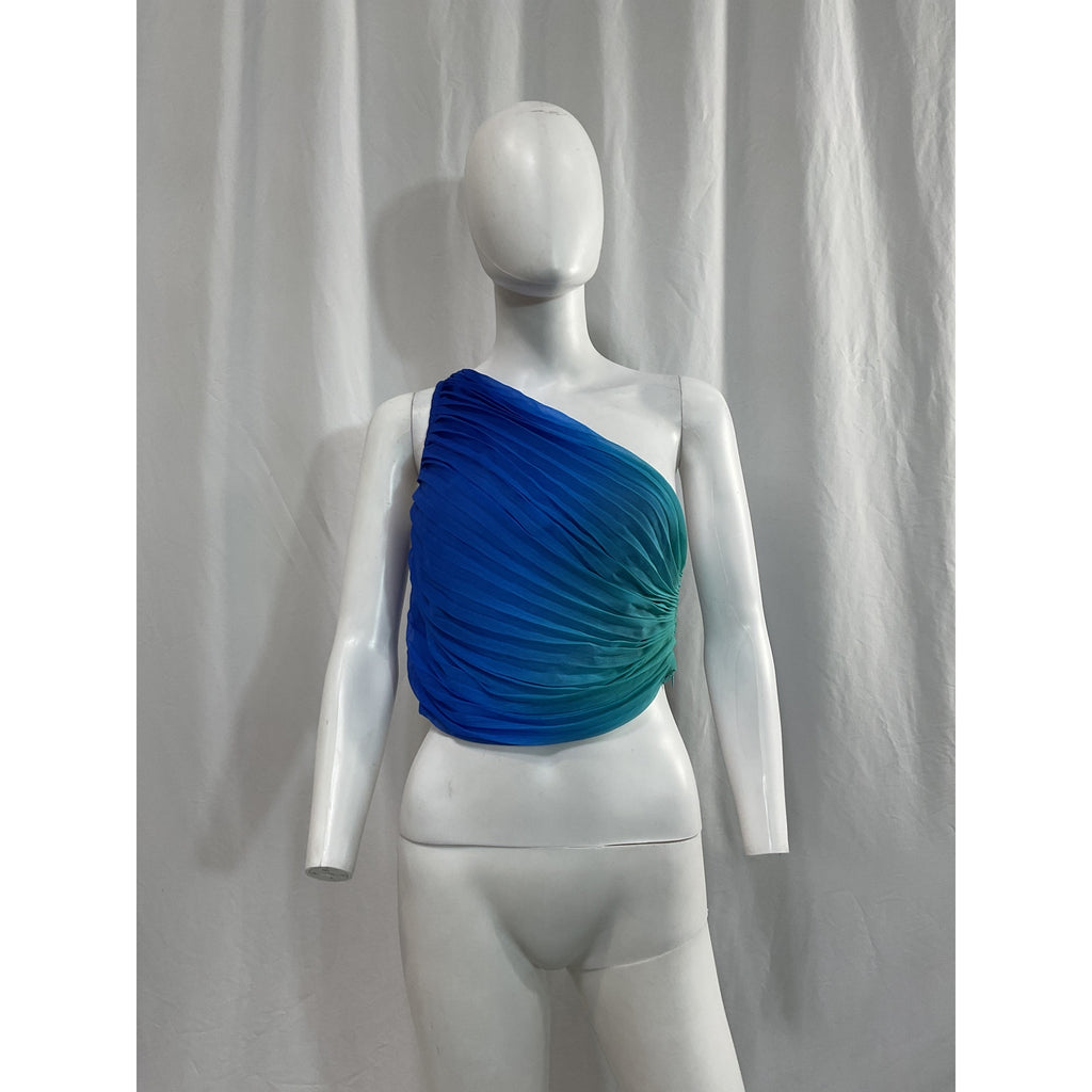 Rococo Sand x Revolve One Shoulder Blue Georgette Top Size M