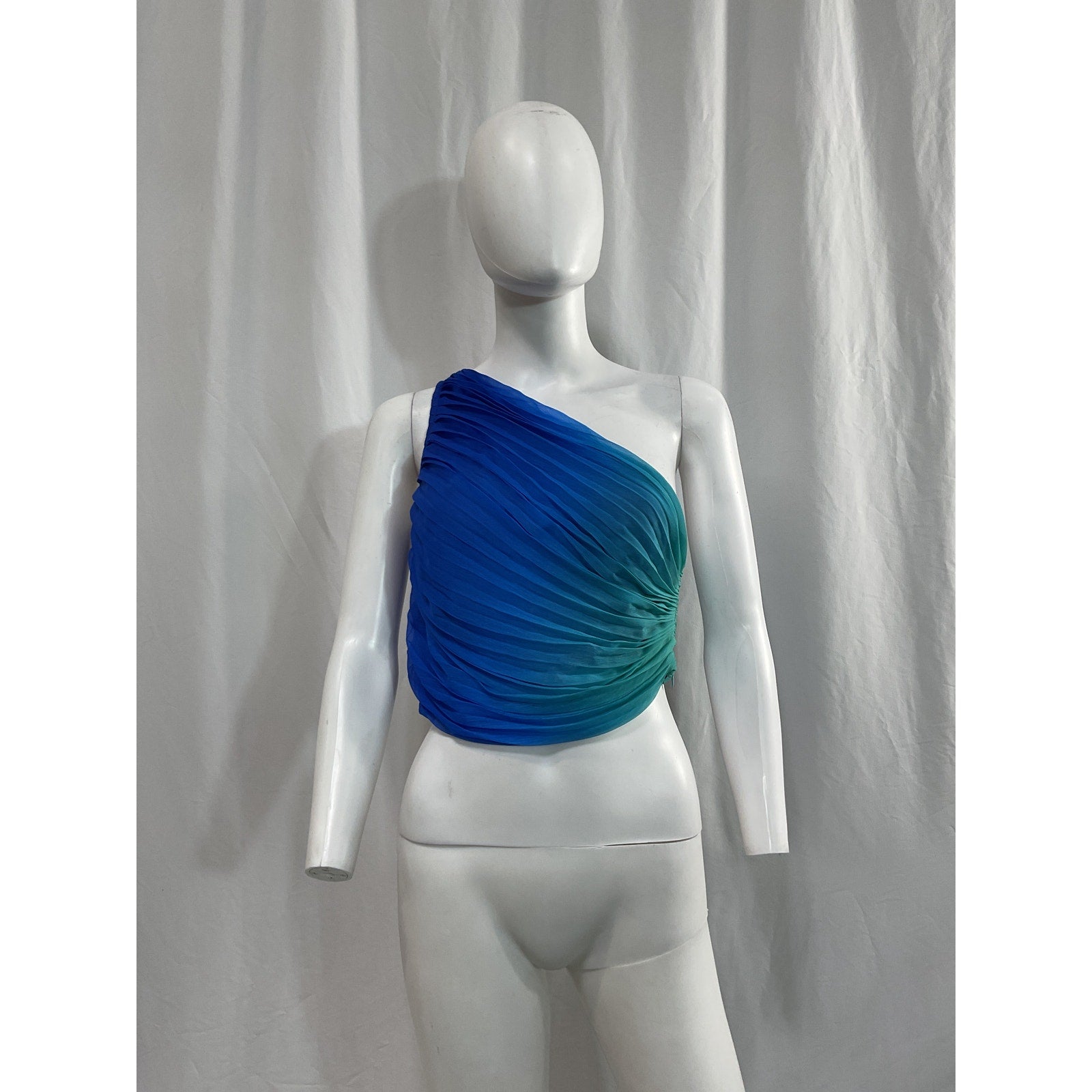 Rococo Sand x Revolve One Shoulder Blue Georgette Top Size M