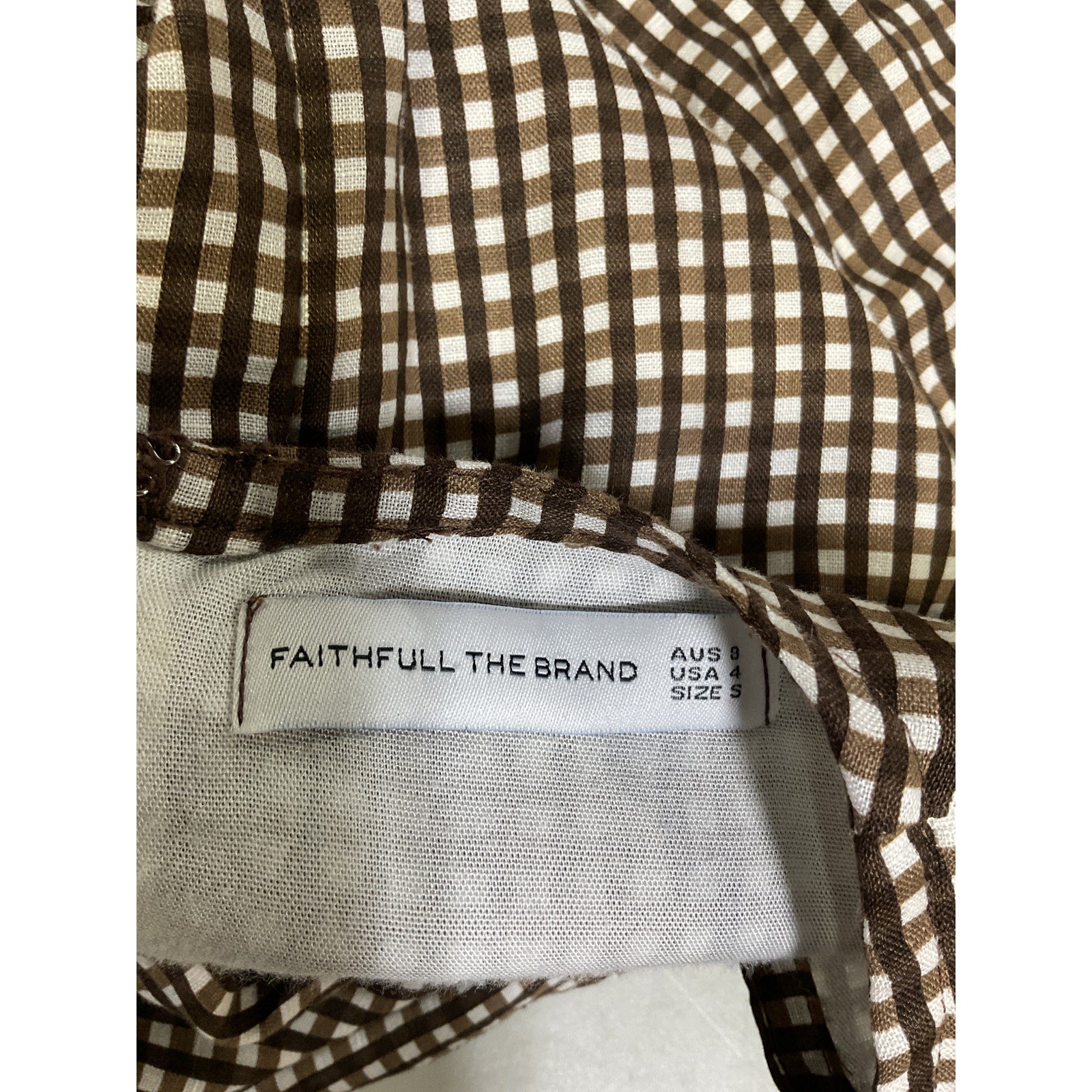 Faithfull The Brand 'Elmiya' Black V Neck Cocoa Check Print Mini Dress Size S