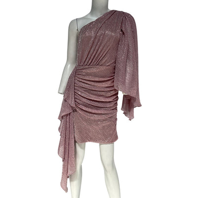 Patbo Shimmering Blush One-Shoulder Ruched Mini Dress Size 6