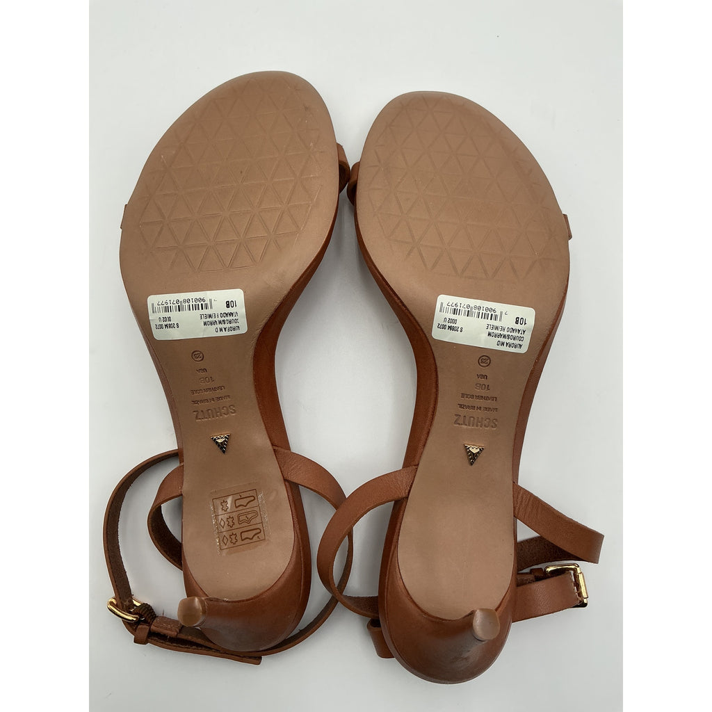 Schutz 'Aurora' Brown Leather Mid Sandal Size 10