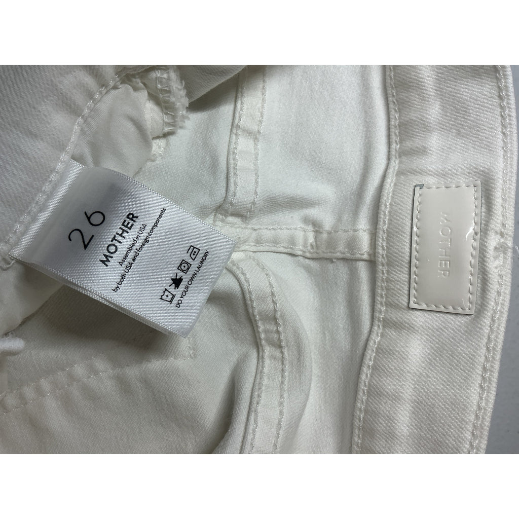Mother The Hustler Ankle Fray White Cotton Jeans Size 26