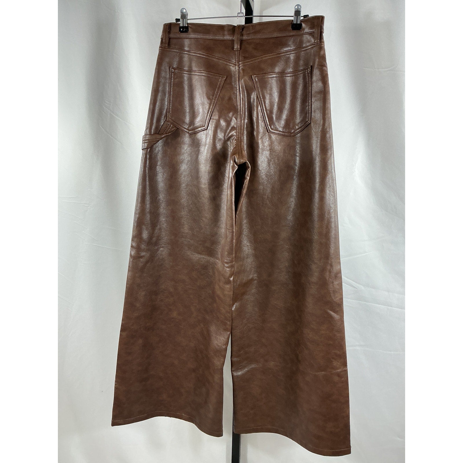 Agolde 'Dale' Brown Leather Wide Leg Carpenter Trouser Size 26