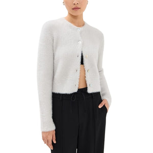 Vince Textured Light Birch Stone Eyelash Cardigan Sweater Size S