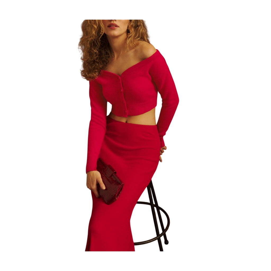 Reformation 'Millie' Red Cashmere Off The Shoulder Cardigan Size XS