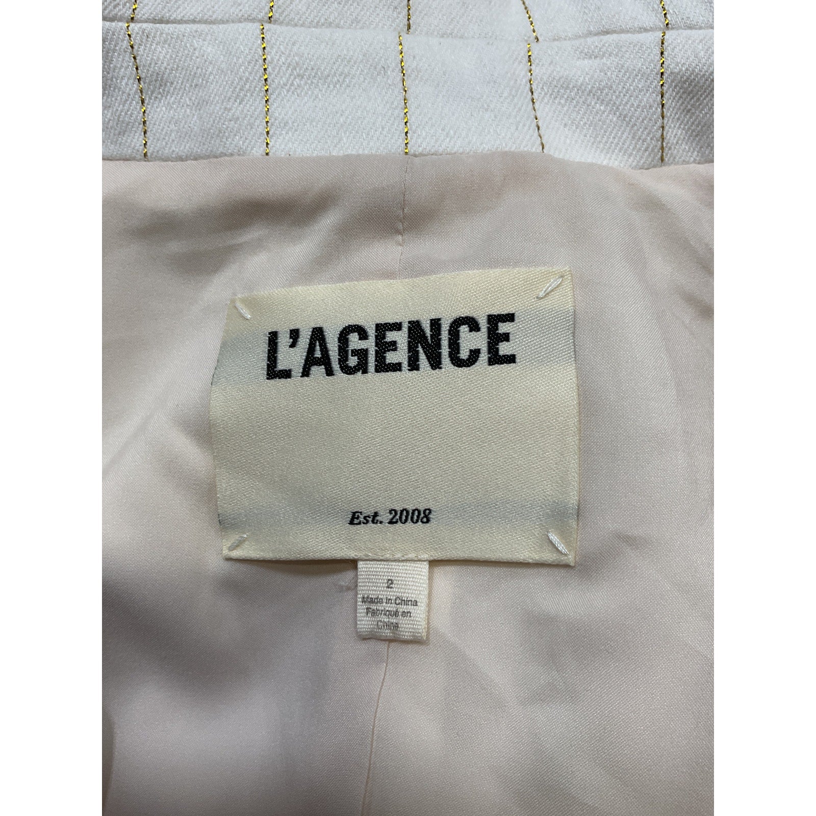 L'Agence 'Fable' White Pinstripe V Neck Double-Breasted Linen Blend Vest Size 2