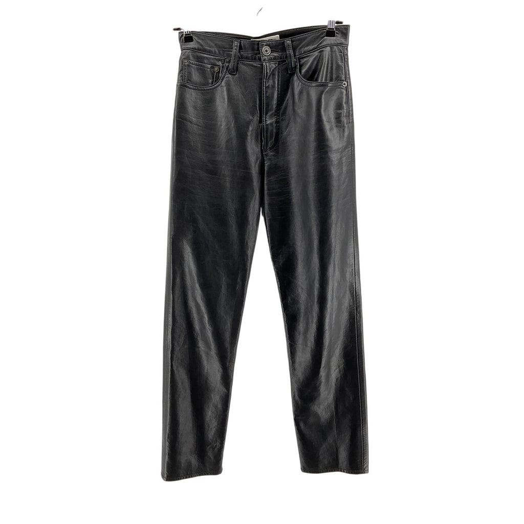 Agolde '90'S' Black Leather Pinch Waist Long Pant Size 25