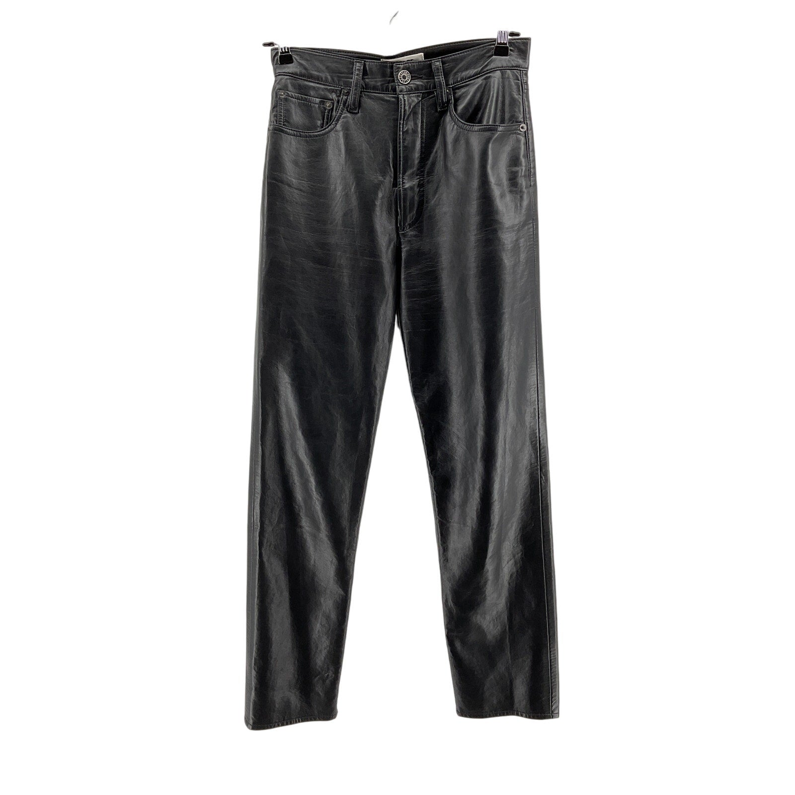 Agolde '90'S' Black Leather Pinch Waist Long Pant Size 25