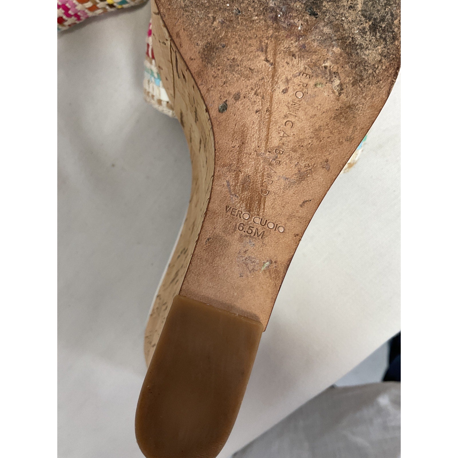 Veronica Beard 'Dali' Brown Leather Raffia Wedge Open Toe Sandals Size 6.5
